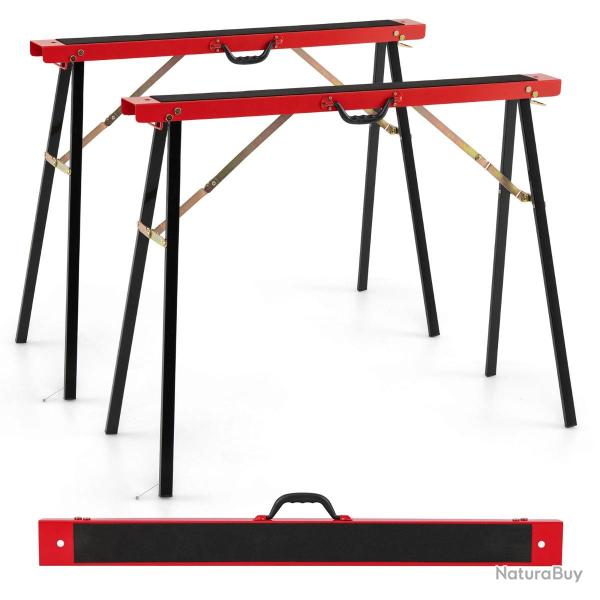 Lot de 2 tr�teaux portables en m�tal galvanis� 100 x 38 x 78 cm surface antid�rapante pliables desi