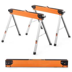 Lot de 2 tr&eacute;teaux pliables pour sciage 106 x 76 x 59 cm charge 500 kg surface antid&eacute;rapante en m&eacute;ta