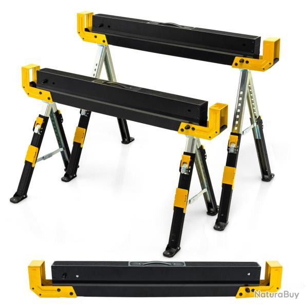 Lot de 2 tr�teaux pliables ajustables hauteur 61,5 � 82,7 cm antid�rapants design robuste en acier