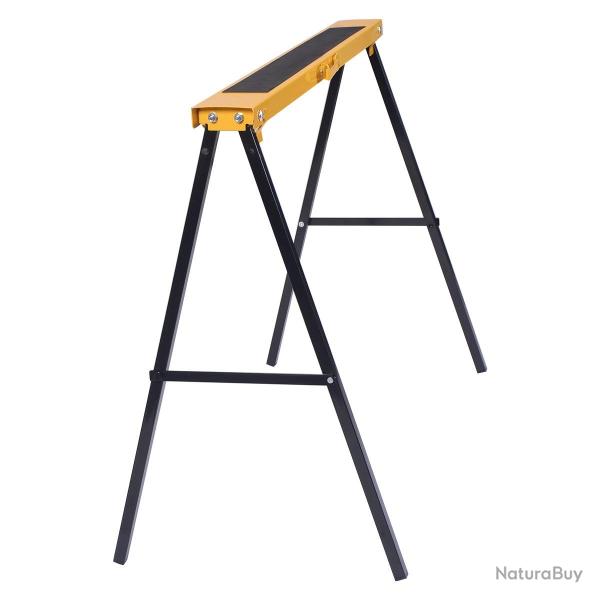 Lot de 2 tr�teaux pliables avec surface antid�rapante et conception compacte en fer jaune 99,5x48,5