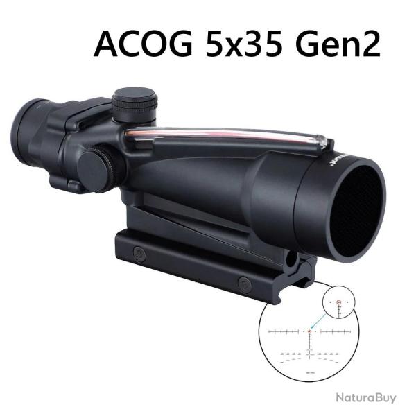 Viseur point rouge Red Dot ACOG 5x35 avec Fibre optique rouge Gen 2