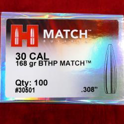 OGIVES HORNADY 30 CAL.308 168GR BTHP MATCH PAR 100