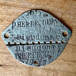 Plaque d'identit&eacute; militaire ww1