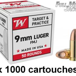 Munitions WINCHESTER FMJ CALIBRE 9 mm Luger / 9 x 19 / 9 mm para 124 GRS X 1000