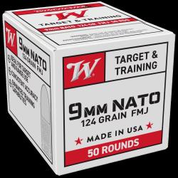 Munitions WINCHESTER FMJ CALIBRE 9 mm Luger / 9 x 19 / 9 mm para 124 GRS X 500