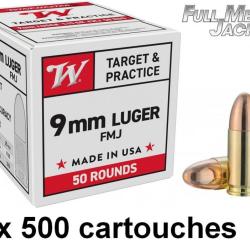 Munitions WINCHESTER FMJ CALIBRE 9 mm Luger / 9 x 19 / 9 mm para 124 GRS X 500