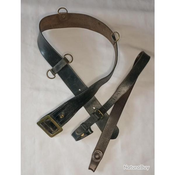 Ceinturon baudrier cuir vernis noir Gendarmerie France 40 WW2