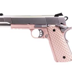 R&eacute;plique airsoft GBB 1911 MEU Railed Raven full metal gaz Rose / Silver 1,0J