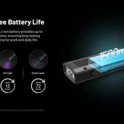 Lampe Torche Nitecore EDC17 - 1500 Lumens - LED Blanche + UV + Laser Vert - Design Plat Rechargeable
