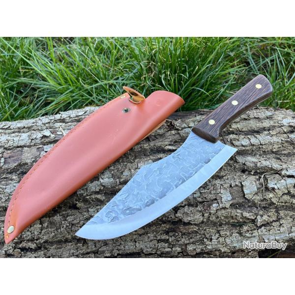 COUTEAU DE DECOUPE 29CM LAME EFFET BRUT ETUI CUIR ench�re