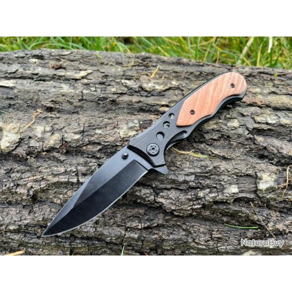 Couteau � Ouverture Assist�e noir et bois 20.5cm ench�re