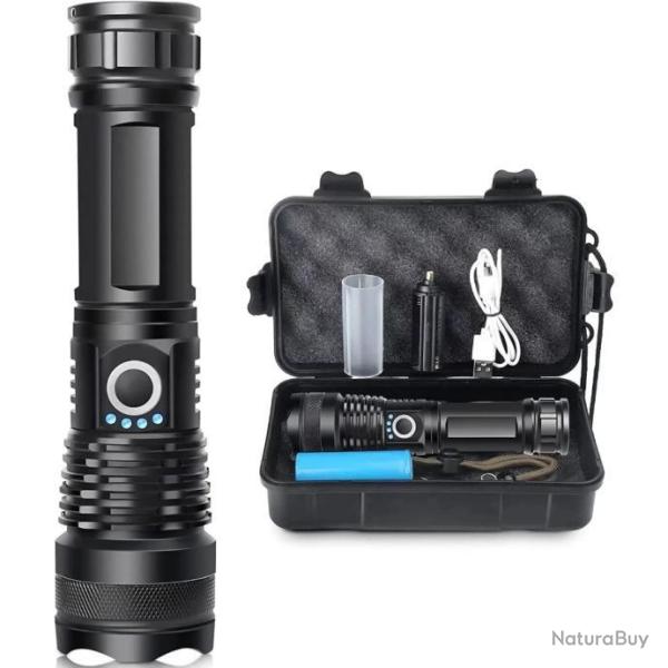 Lampe Torche Tactique LED XHP70.2 - 20000 Lumens 5 Modes �clairage Batterie �tanche IP67 Zoom ench�r