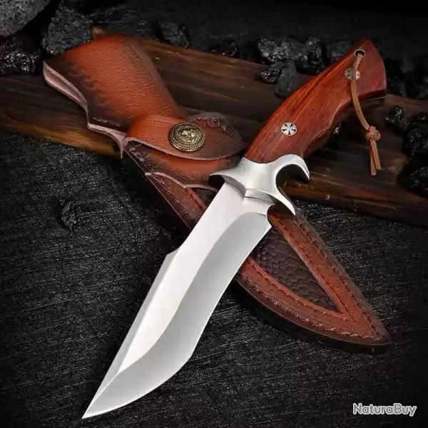 COUTEAU ROBUSTE DOUBLE GRIP M390 26CM ETUI CUIR ench�re