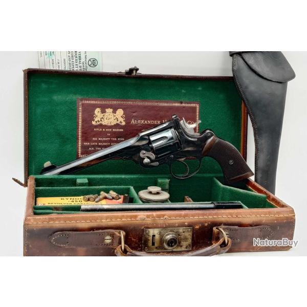 REVOLVER DE TIR WEBLEY TARGET MODEL 1896 EN VALISE CUIR CALIBRE 455 / 450 & 22 Morris 297/230 - GB X