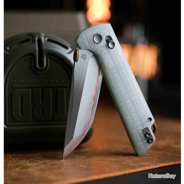 Couteau North Mountain Blade Chop Lame Acier Damas/Cuivre Manche G10 Jade Crossbar Lock NMB2418JDG5