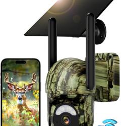 Cam&eacute;ra Chasse Solaire Carte SIM  4G LTE Vision Nocturne PIR D&eacute;tection 2K PTZ Etanche IP65