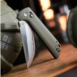 Couteau North Mountain Blade Chop Lame Acier Damas Cuivre Manche G10 Green Crossbar Lock NMB2418GR5