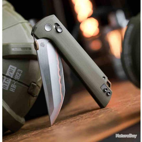 Couteau North Mountain Blade Chop Lame Acier Damas Cuivre Manche G10 Green Crossbar Lock NMB2418GR5