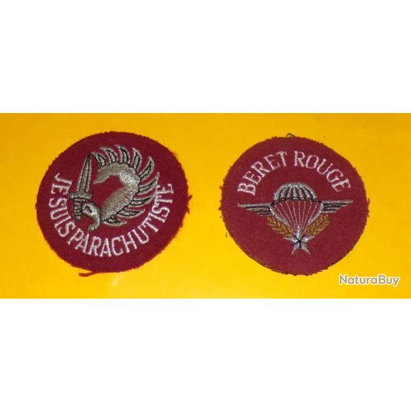 LOT DE 2 ECUSSONS EN TISSU : JE SUIS PARACHUTISTE ET BERET ROUGE  , ETAT VOIR PHOTOS . POUR TOUT REN