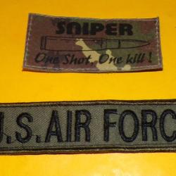 LOT DE 2 ECUSSONS EN TISSU : U.S AIR FORCE ET SNIPER , ETAT VOIR PHOTOS . POUR TOUT RENSEIGNEMENT ME