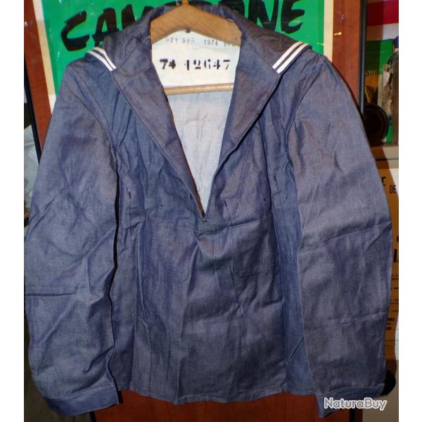 VAREUSE BLEU TYPE JEAN AVEC SON COL BLEU  DE LA MARINE NATIONALE FRANCAISE , TAILLE 96 SOIT  EN CIVI