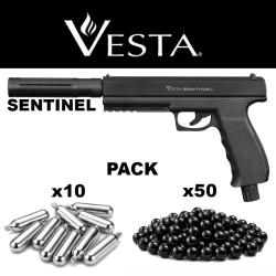 Pack Sentinel C50 Vesta Pistolet de d&eacute;fense 19J CO2 + Extension + Co2 + 50 Billes