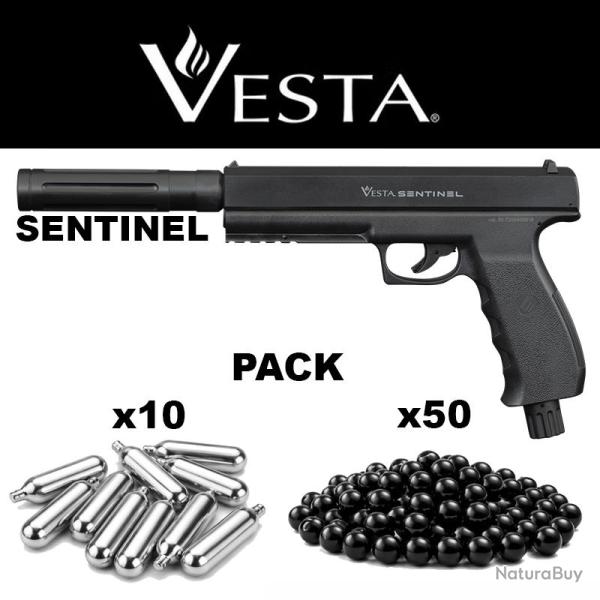 Pack Sentinel C50 Vesta Pistolet de d�fense 19J CO2 + Extension + Co2 + 50 Billes