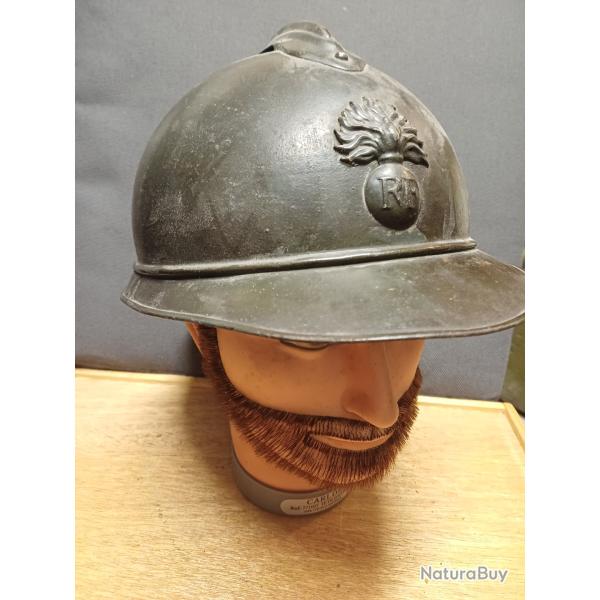 Beau casque Adrian mod�le 1915 de l'Infanterie - WW1 - coiffe cuir du 1er type
