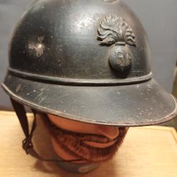 Beau casque Adrian mod&egrave;le 1915 de l'Infanterie - WW1 - coiffe cuir du 2eme type
