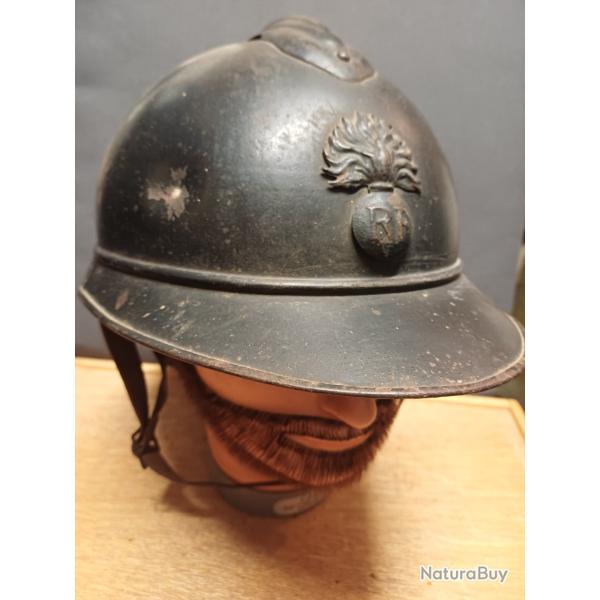 Beau casque Adrian mod�le 1915 de l'Infanterie - WW1 - coiffe cuir du 2eme type
