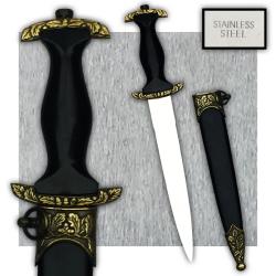 SUPERBE & RARE DAGUE 1933 POIGN&Eacute;E PLASTIQUE GARNITURE GRAV&Eacute;E DE MOTIFS - INOX