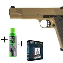 Pack de Noel r&eacute;plique GBB Raven 1911 MEU Tan 1J + billes + cible + gaz