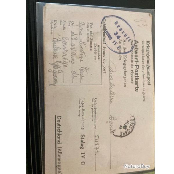 Lettre et enveloppe prisonnier stalag 1941