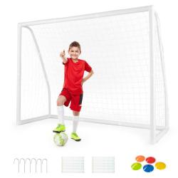 But de football ext&eacute;rieur 245 x 182 cm cadre upvc r&eacute;sistant aux intemp&eacute;ries avec filet robuste styl