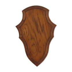 Ecusson chasse troph&eacute;e chevreuil ch&ecirc;ne fonc&eacute; cir&eacute; 29x19 cm