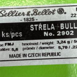 Ogives Sellier & Bellot calibre 223 FMJ diam 5.6 3.24g 50grs x100 n&deg;2902