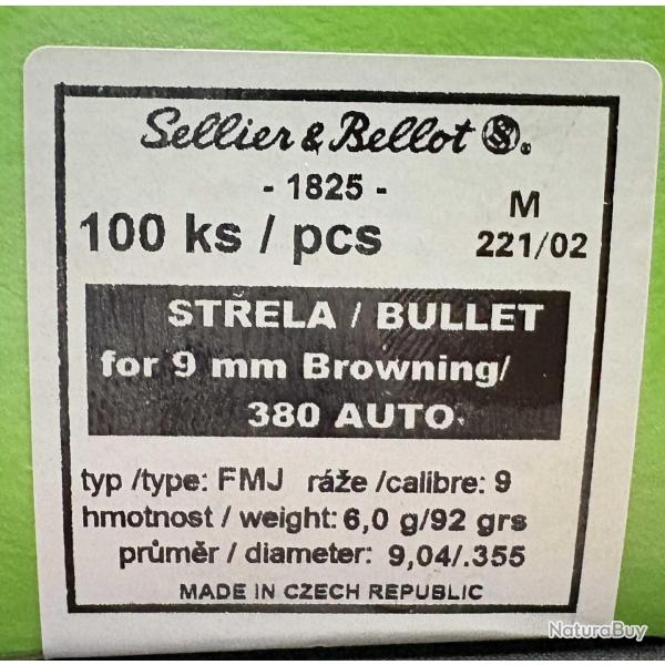 Ogives Sellier & bellot calibre 380 Auto x100