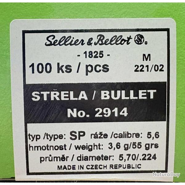Ogives Sellier & bellot 5.6mm SP 55grs x100