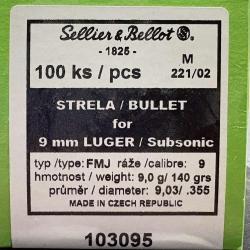 Ogives Sellier & bellot 9mm subsonic 140grs x100