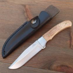Petit Couteau de Chasse Haller - Manche en Bois de - Acier Inox - &Eacute;tui Cuir