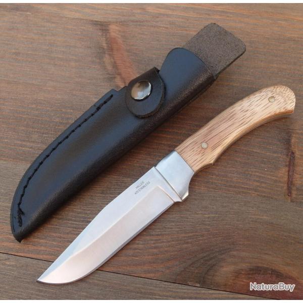 Petit Couteau de Chasse Haller - Manche en Bois de - Acier Inox - �tui Cuir