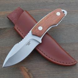 Couteau de Chasse Herbertz - Acier Inox AISI 420 - Manche Bois de - &Eacute;tui Cuir