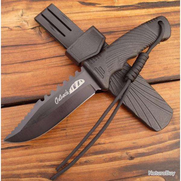 Couteau Outdoor Ultra-L�ger - Lame Noire Acier 420 - Manche Gomme Antid�rapant