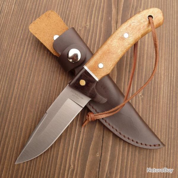 Couteau de Chasse Haller - Lame Acier Inox 11cm - Manche en Bois Lamell� - �tui Cuir Brun