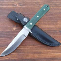 Couteau de Chasse Puma TEC - Lame Satin&eacute;e 12,5cm - Manche Micarta Vert - &Eacute;tui Cuir