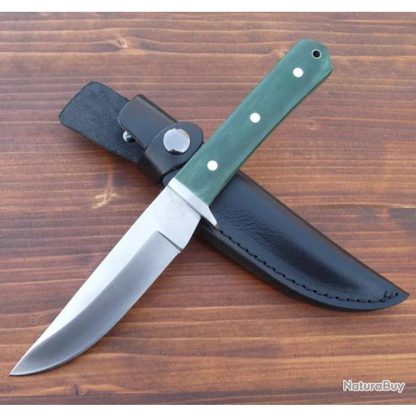 Couteau de Chasse Puma TEC - Lame Satin�e 12,5cm - Manche Micarta Vert - �tui Cuir