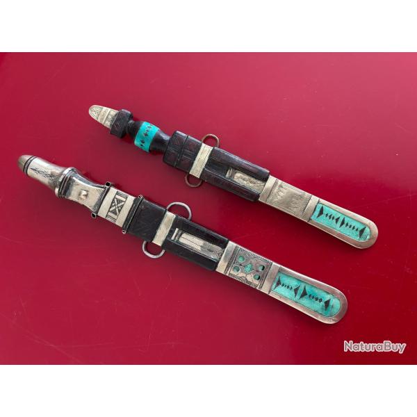 2 Couteaux dagues anciens collection de Femme TOUAREG mont� Argent MALI �poque XIXeme XX�ME