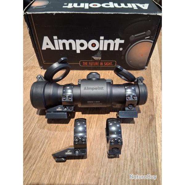 lot point rouge Aimpoint� 9000 2 MoA + montage pivot Rusan + jeux de colliers D30mm