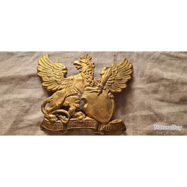 Plaque de casque a pointe,  Badoise laiton WW1  (1234*) patine dor�e mate