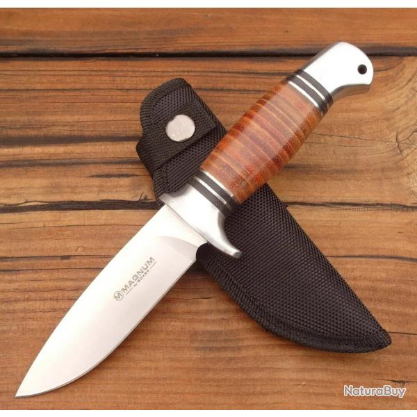 Couteau de chasse B�ker Magnum - Lame de 11 cm en acier 440A - Manche en bois et aluminium